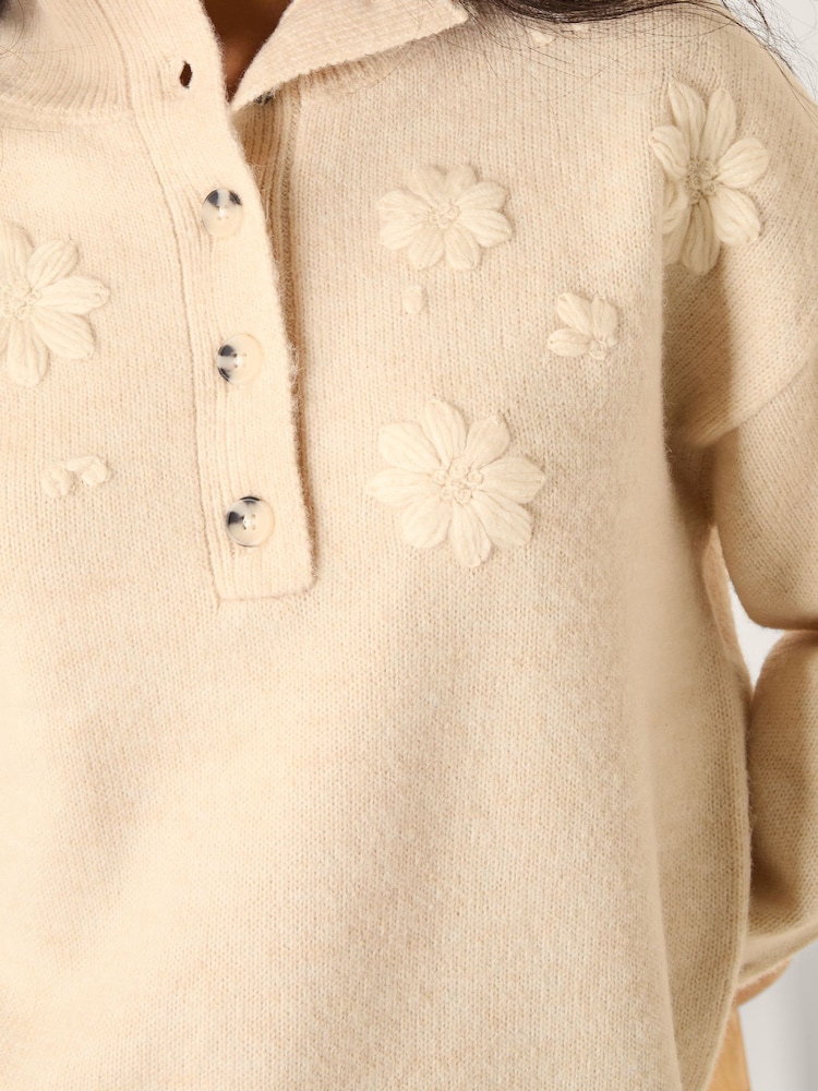 Monsoon Natural Em Floral Embroidered Knit Jumper - Image 5 of 5