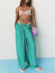self. Green Stripe Wide Leg Stripe Beach Trousers - Image 1 of 5