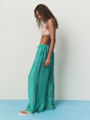 self. Green Stripe Wide Leg Stripe Beach Trousers - Image 4 of 5