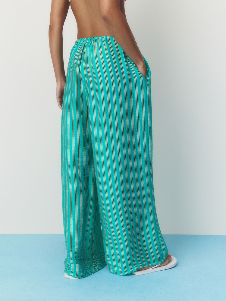 self. Green Stripe Wide Leg Stripe Beach Trousers - Image 5 of 5