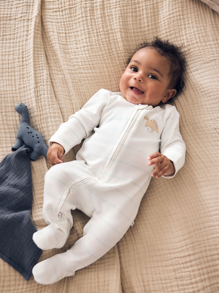 Neutral Dinosaur Two Way Zip Baby Sleepsuits 3 Pack (0-2yrs) - Image 2 of 13