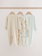 Neutral Dinosaur Two Way Zip Baby Sleepsuits 3 Pack (0-2yrs) - Image 4 of 13
