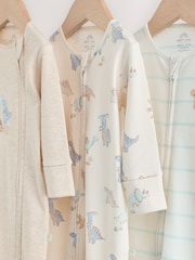 Neutral Dinosaur Two Way Zip Baby Sleepsuits 3 Pack (0-2yrs) - Image 9 of 13