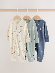 Blue 3 Pack Two Way Zip Baby Sleepsuits 3 Pack (0mths-3yrs) - Image 1 of 13