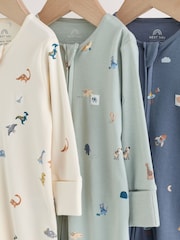 Blue 3 Pack Two Way Zip Baby Sleepsuits 3 Pack (0mths-3yrs) - Image 10 of 13