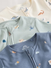 Blue 3 Pack Two Way Zip Baby Sleepsuits 3 Pack (0mths-3yrs) - Image 11 of 13