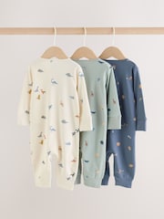Blue 3 Pack Two Way Zip Baby Sleepsuits 3 Pack (0mths-3yrs) - Image 4 of 13
