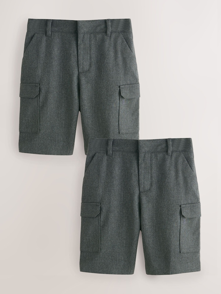 Clarks Grey Cargo Pull-On Regular School Shorts 2 Pack - Image 1 of 3 Clarks Grey Cargo Pull-On Regular School Shorts 2 Pack - Image 1 of 3