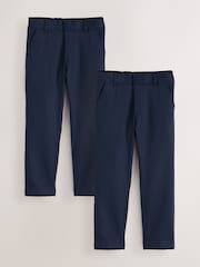 Clarks Navy Slim Fit Fastening School 2 Pack Trousers - Image 1 of 7