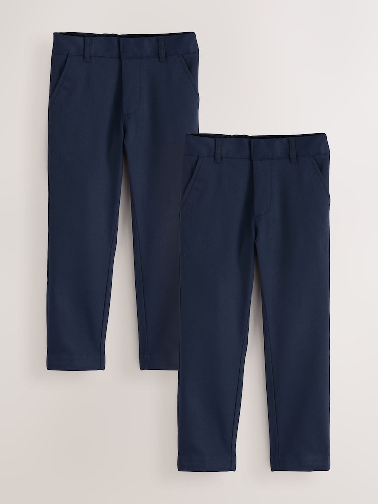Clarks Navy Slim Fit Fastening School 2 Pack Trousers - Image 1 of 7 Clarks Navy Slim Fit Fastening School 2 Pack Trousers - Image 1 of 7
