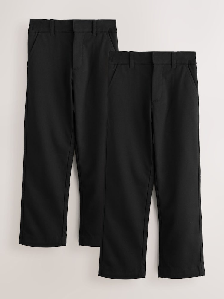 Clarks Black Slim Waist Regular Length Fastening School 2 Pack Trousers - Image 1 of 6