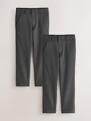Clarks Grey Slim Waist Regular Length Fastening School 2 Pack Trousers - Image 1 of 6