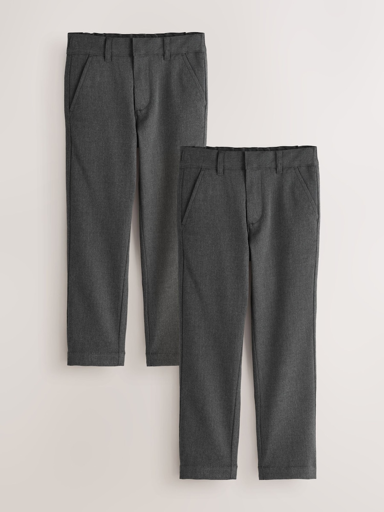 Clarks Grey Slim Waist Regular Length Fastening School 2 Pack Trousers - Image 1 of 6
