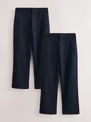 Clarks Navy Slim Waist Regular Length Fastening School 2 Pack Trousers - Image 1 of 6