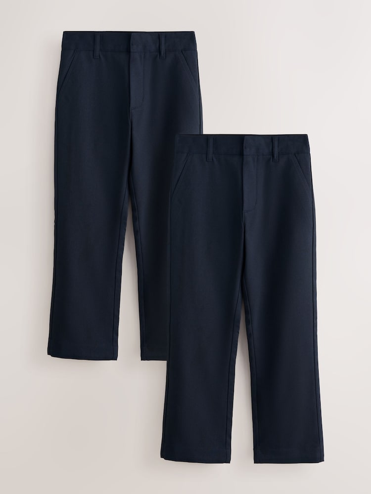Clarks Navy Slim Waist Regular Length Fastening School 2 Pack Trousers - Image 1 of 6