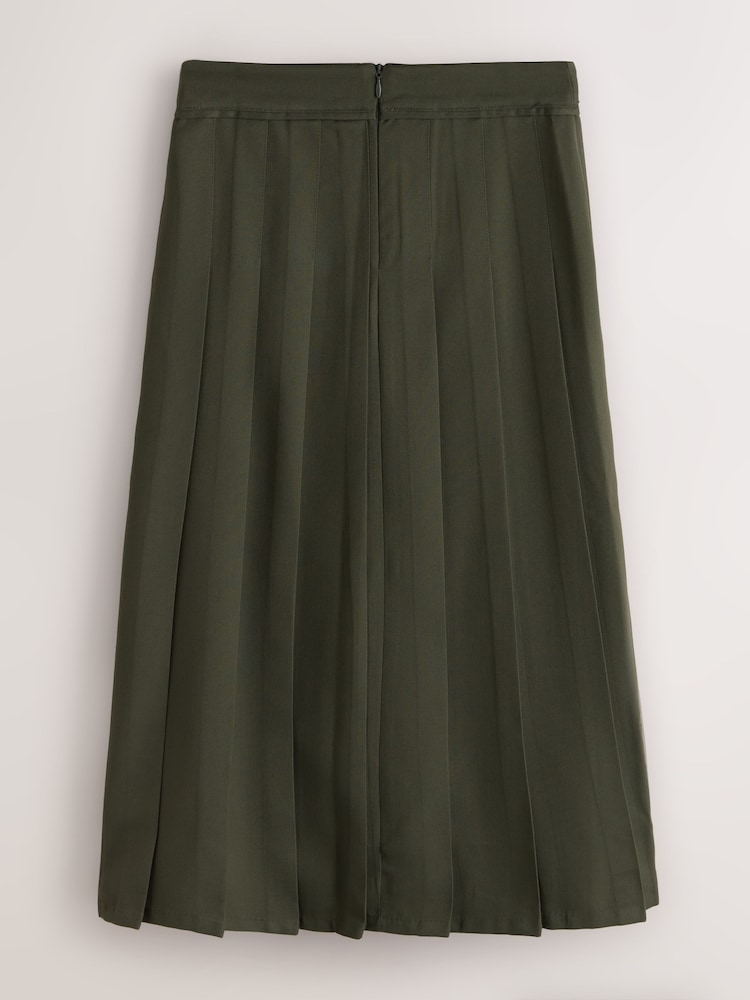 Clarks Olive Green Long Pleated Skirt - Image 2 of 5 Clarks Olive Green Long Pleated Skirt - Image 2 of 5
