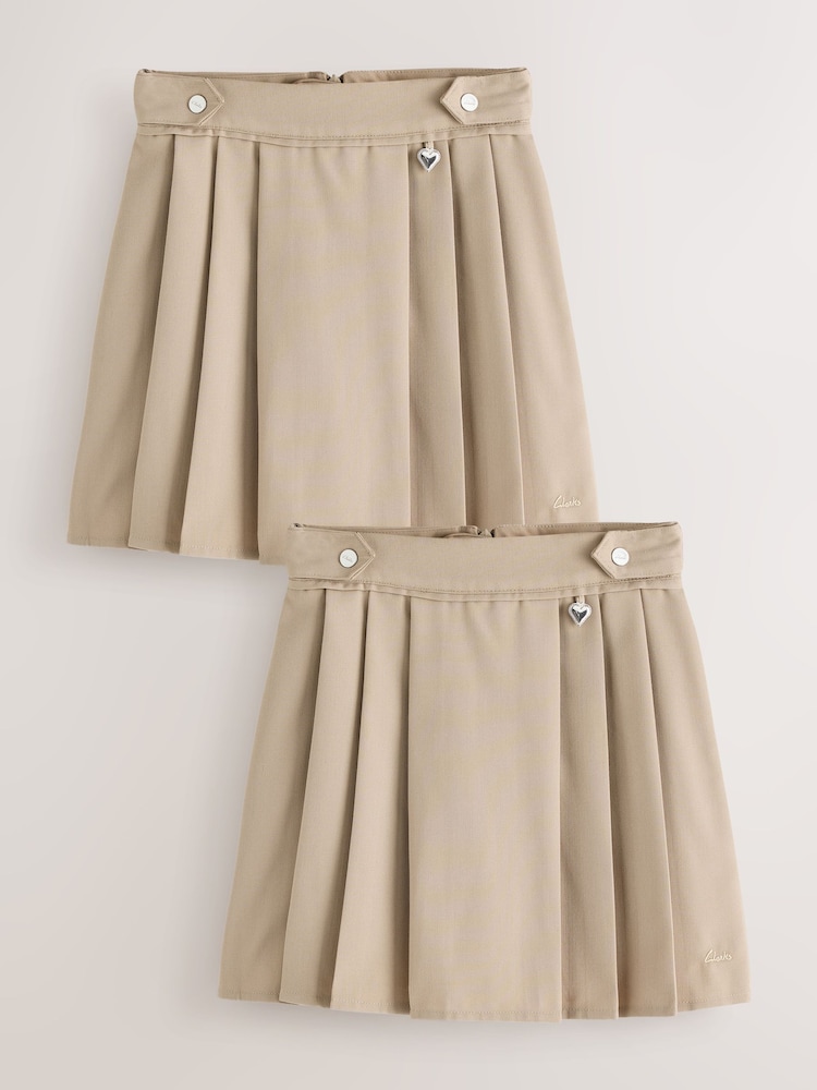Clarks Stone Pleated School Skirts 2 Pack - Image 1 of 8 Clarks Stone Pleated School Skirts 2 Pack - Image 1 of 8