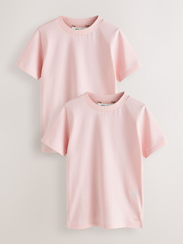 Clarks Pink Relaxed Fit T-Shirts 2 Pack - Image 1 of 6 Clarks Pink Relaxed Fit T-Shirts 2 Pack - Image 1 of 6