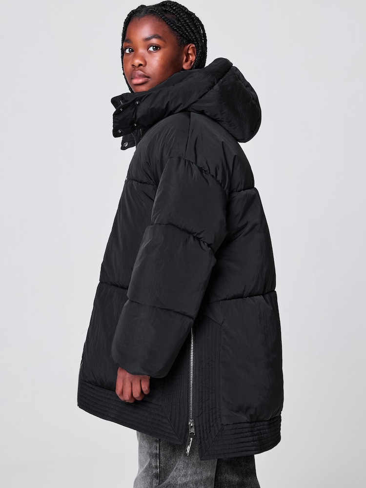 smALLSAINTS Black Longline Logo Padded Coat - Image 1 of 20 smALLSAINTS Black Longline Logo Padded Coat - Image 1 of 20