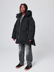 smALLSAINTS Black Longline Logo Padded Coat - Image 10 of 20