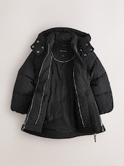 smALLSAINTS Black Longline Logo Padded Coat - Image 13 of 20