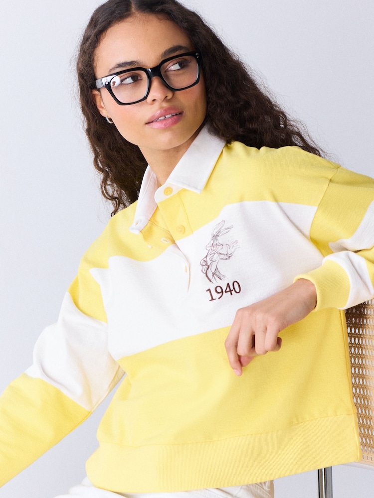 Yellow Stripe Bugs Bunny Official License Rugby Polo Top - Image 1 of 8