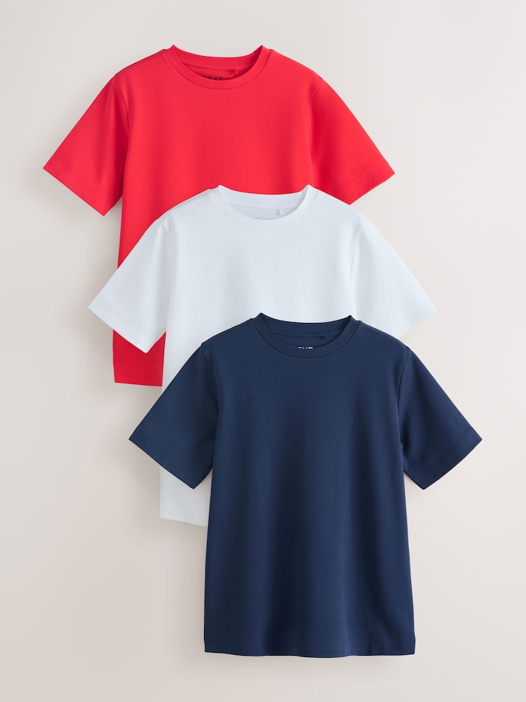 أزرق/أحمر/أبيض - حزمة من 3 تيشرتات أساسية ثقيلة - صورة 1 من 11