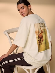 Ecru Oversized Licence Graphic T-Shirt - Image 1 of 9