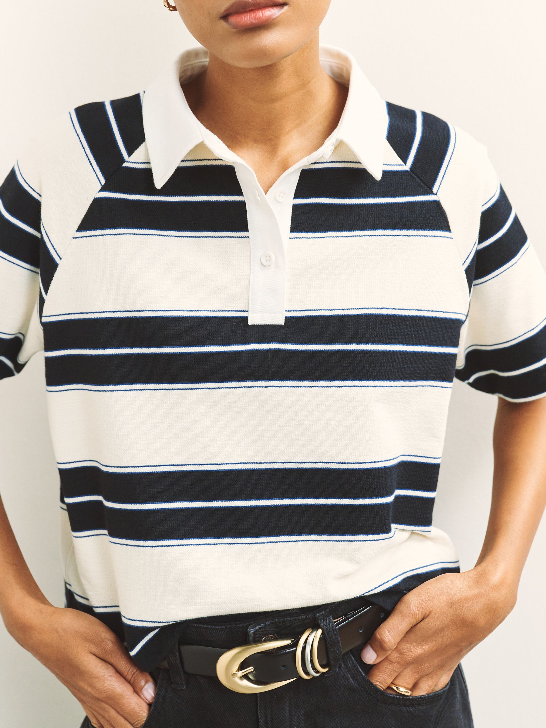 Buy Black/White Stripe Short Sleeve Collared Polo Rugby Shirt from