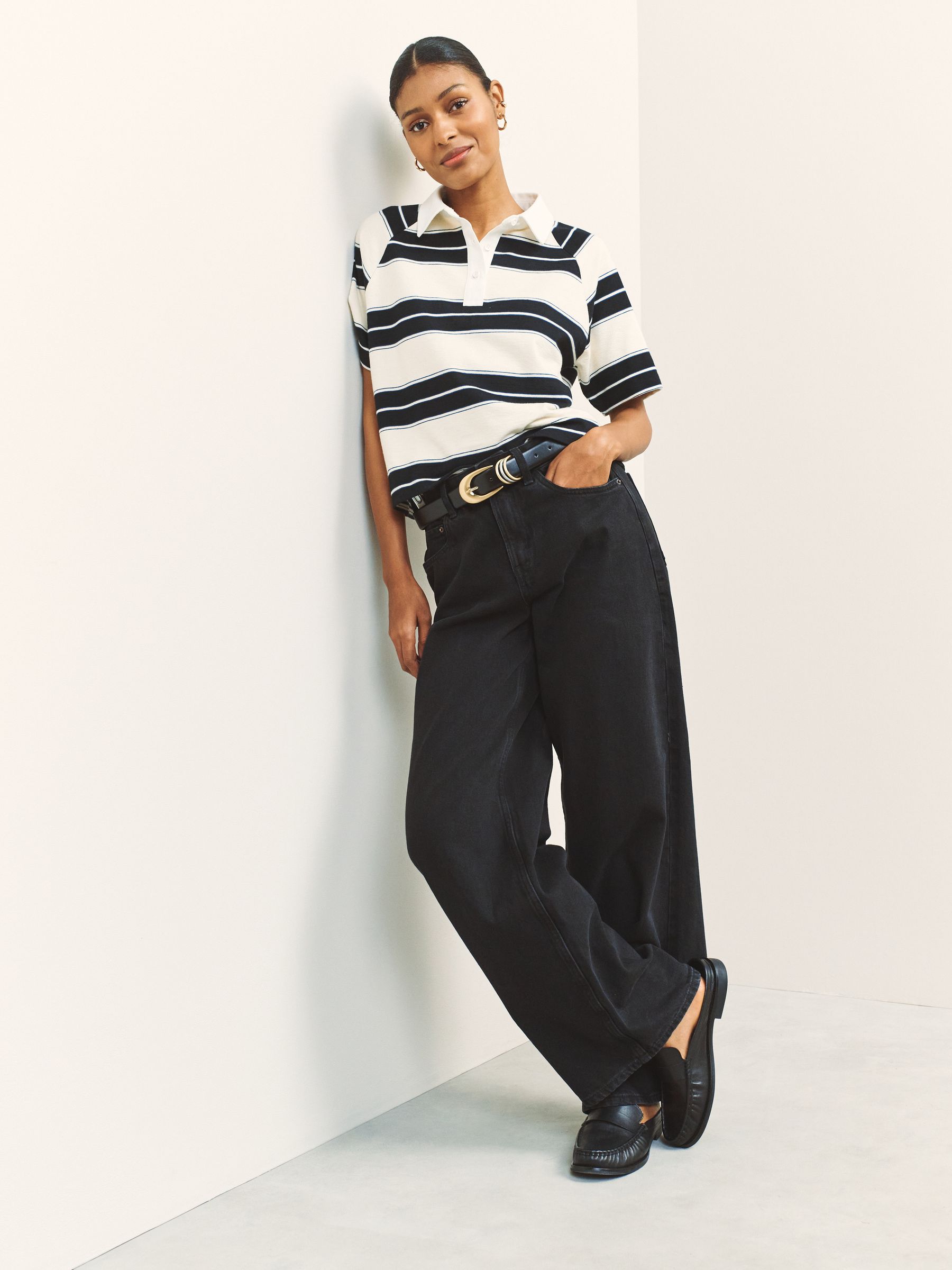 Buy Black/White Stripe Short Sleeve Collared Polo Rugby Shirt from