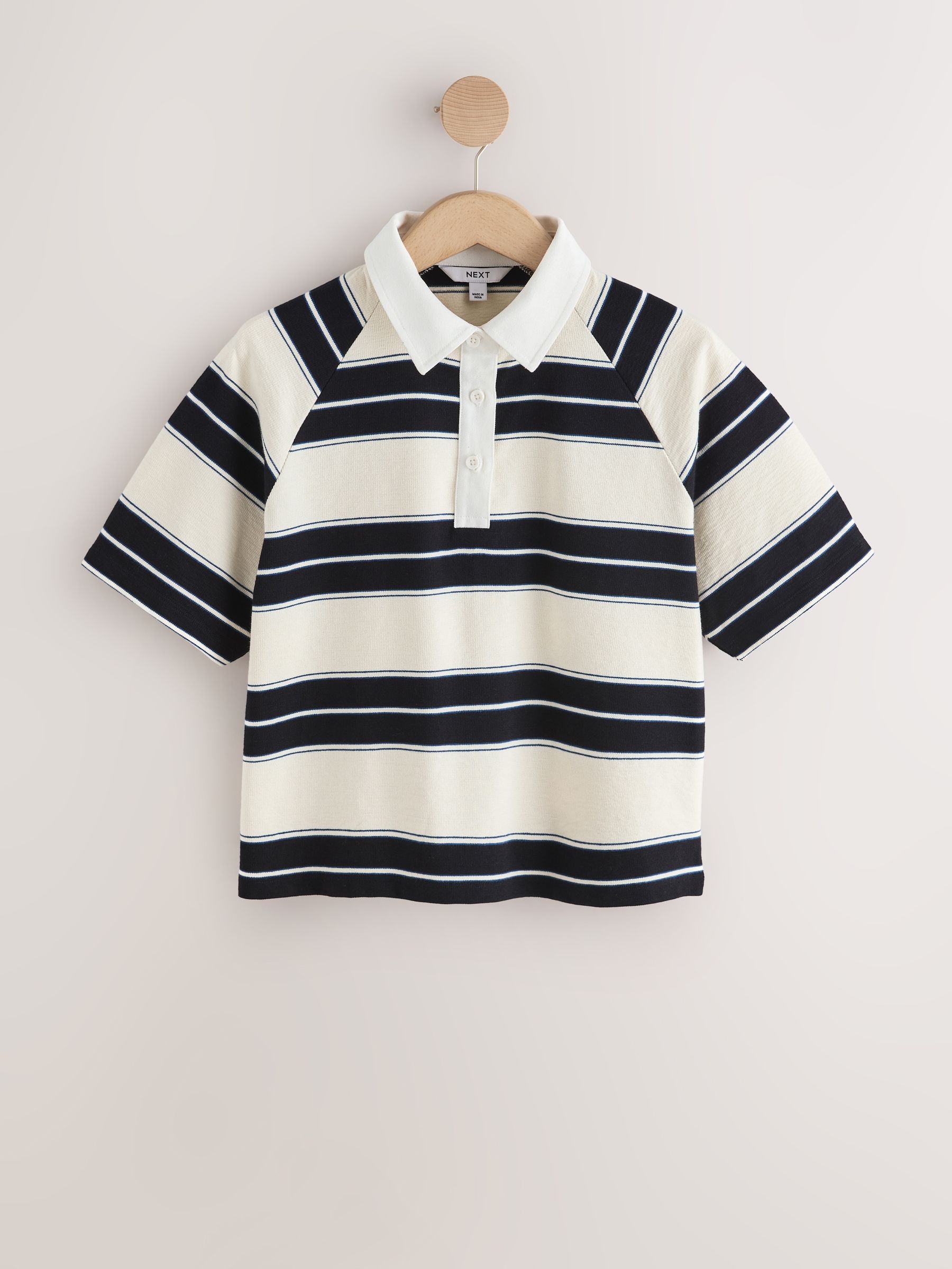 Buy Black/White Stripe Short Sleeve Collared Polo Rugby Shirt from
