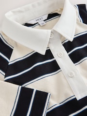 Black/White Stripe Short Sleeve Collared Rugby Polo Top - Image 8 of 8