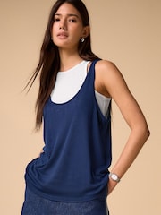 海軍藍/白 - Sheer Layered Vest 2 In 1 Top - 圖片 1/7