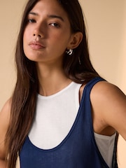 海軍藍/白 - Sheer Layered Vest 2 In 1 Top - 圖片 2/7