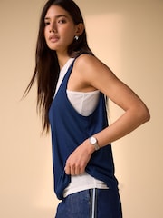 海軍藍/白 - Sheer Layered Vest 2 In 1 Top - 圖片 3/7