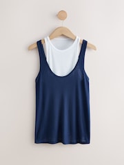 海軍藍/白 - Sheer Layered Vest 2 In 1 Top - 圖片 5/7