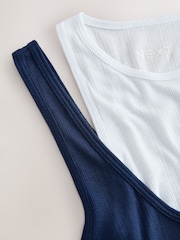 海軍藍/白 - Sheer Layered Vest 2 In 1 Top - 圖片 6/7