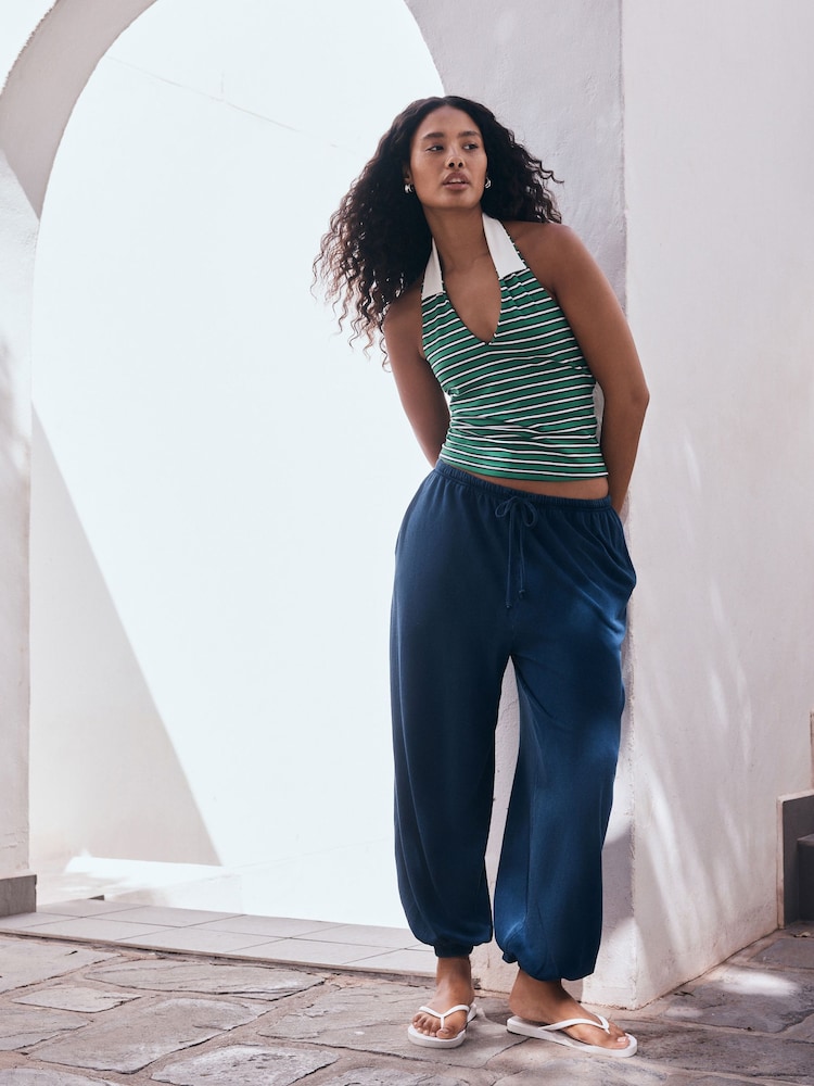 Indigo Blue Washed Blue Jersey Balloon Trousers - Image 2 of 8 Indigo Blue Washed Blue Jersey Balloon Trousers - Image 2 of 8