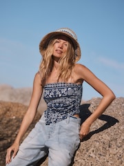 Albastru/Alb - Bandeau Boobtube Scarf Top - Imaginea 3 din 9