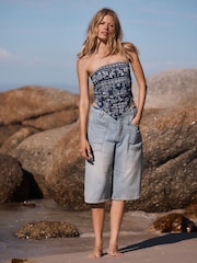 Albastru/Alb - Bandeau Boobtube Scarf Top - Imaginea 4 din 9