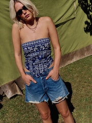 Albastru/Alb - Bandeau Boobtube Scarf Top - Imaginea 6 din 9