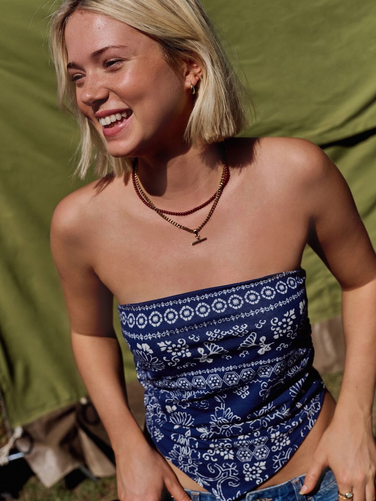 Albastru/Alb - Bandeau Boobtube Scarf Top - Imaginea 9 din 9