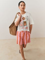Ecru, Weiß - Graphic Embroidered Short Sleeve T-Shirt - Bild 2 von 7