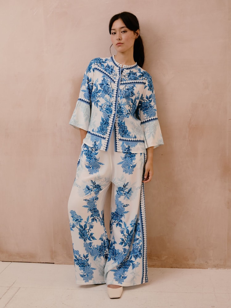 Raishma Blue Myra Shirt Is Round Neck Button Down Medium Length - Image 1 of 3