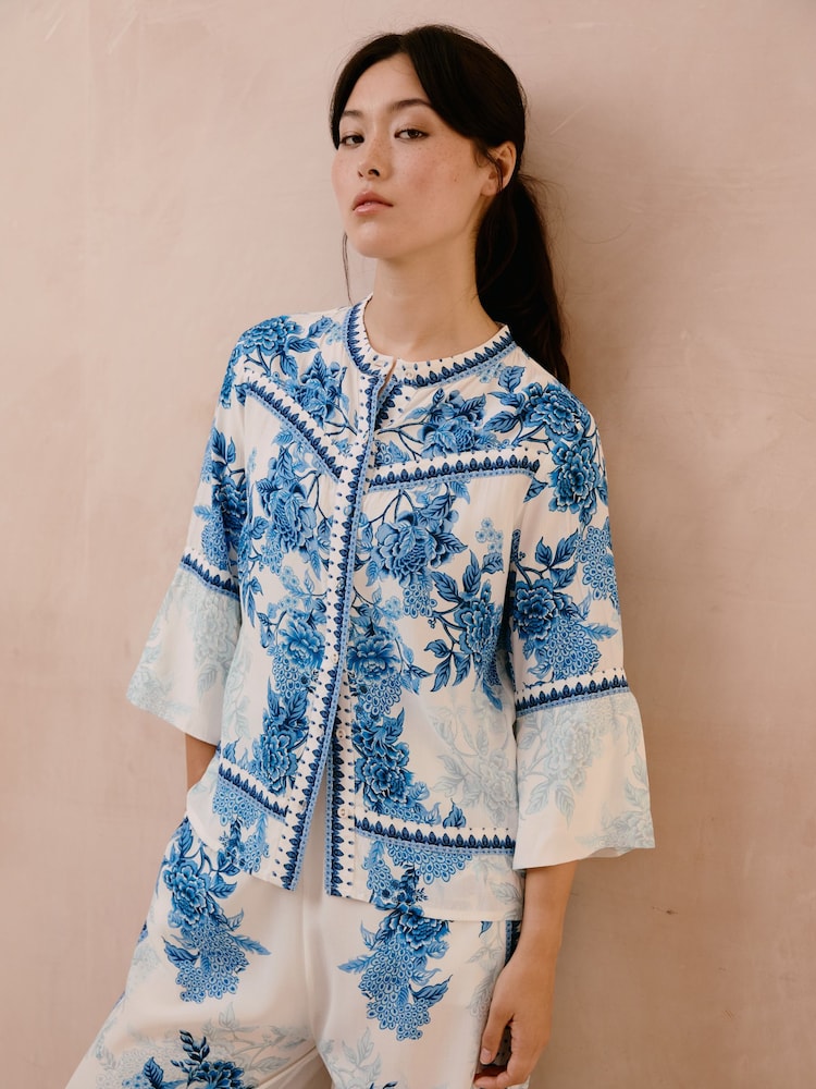 Raishma Blue Myra Shirt Is Round Neck Button Down Medium Length - Image 3 of 3