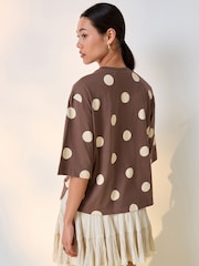 Chocolate Polka Dot Relaxed Boxy Elbow Length Crew Neck T-Shirt - Image 2 of 5