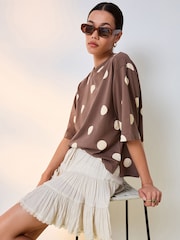 Chocolate Polka Dot Relaxed Boxy Elbow Length Crew Neck T-Shirt - Image 3 of 5