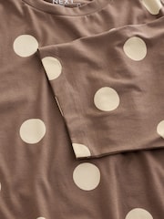 Chocolate Brown Polka Dot Relaxed Boxy Elbow Length Crew Neck T-Shirt - Image 7 of 8