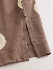 Chocolate Brown Polka Dot Relaxed Boxy Elbow Length Crew Neck T-Shirt - Image 8 of 8