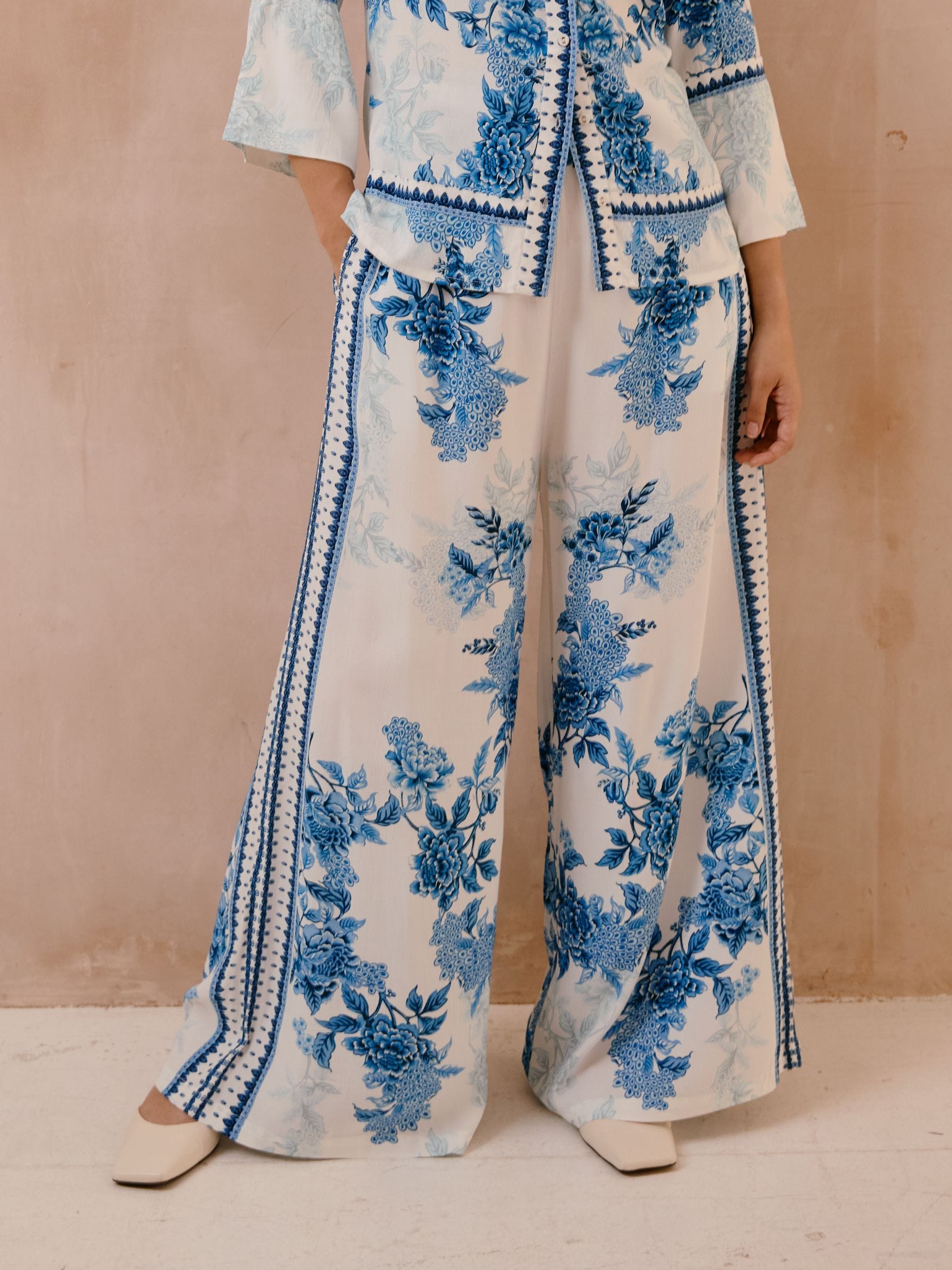 Buy Raishma Blue Myra Trousers Are Wide Leg Tailored Ankle Length